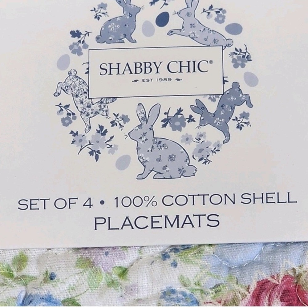 Easter‎ Bunny Rabbit Shaped Placemats Floral Quilted Cotton 4 Pc 20" NEW - Picture 3 of 4